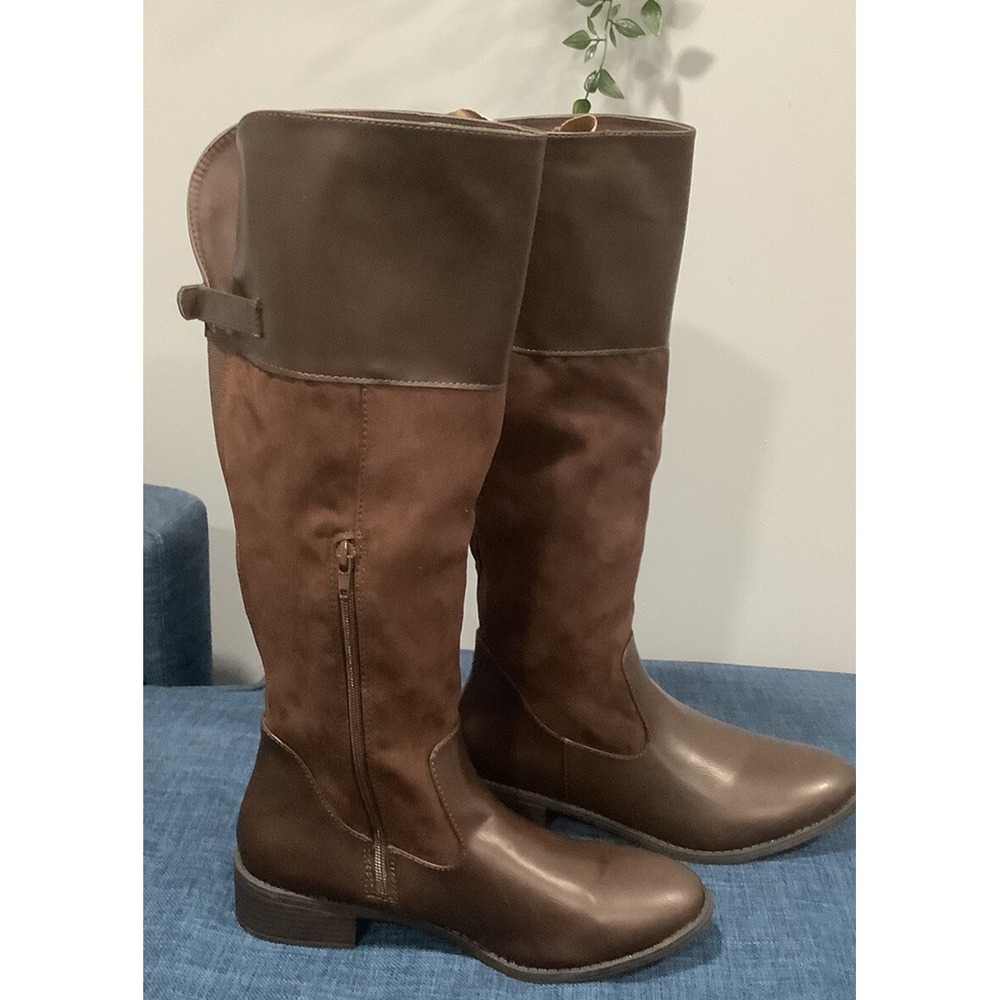 Sugar Boots, Brown, Mid Calf, Half Zipper Size 9.5 mFabric Upper, Style #wra171